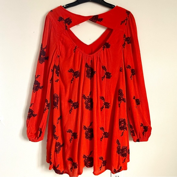 Free People Austin Emma Embroidered Mini Swing Dress In Blood Orange Size XS EUC - Picture 4 of 12